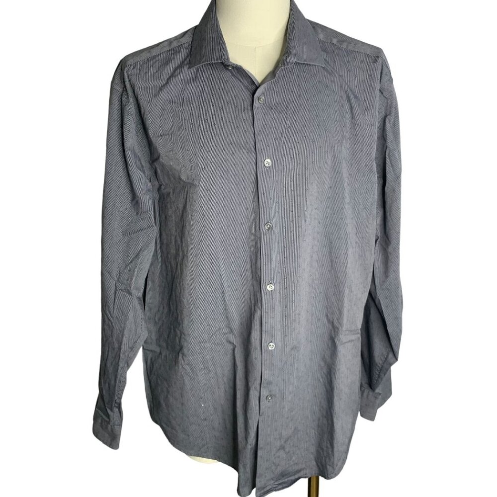Calvin Klein Slim Fit Button Up Shirt XL Black Pin Stripe Non Iron Long Sleeve